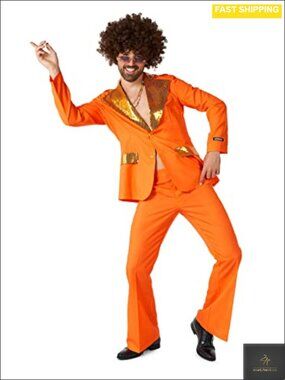 Men's Disco Costume 70s Retro Outfit Blazer Flare Pants Slim Fit Party Suit